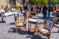 Famous Bordeaux flea market Marche Aux Puces in sunday on Place near Saint Michel basilica, Aquitaine, France