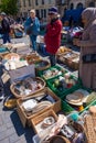 Famous Bordeaux flea market Marche Aux Puces in sunday on Place near Saint Michel basilica, Aquitaine, France