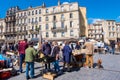 Famous Bordeaux flea market Marche Aux Puces in sunday on Place near Saint Michel basilica, Aquitaine, France