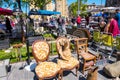 Famous Bordeaux flea market Marche Aux Puces in sunday on Place near Saint Michel basilica, Aquitaine, France