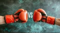 Famous boxing match poster gloves facing each other with vs letters in center