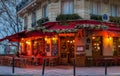The famous brasserie de l`Ile Saint-Louis decorated for Christmas, Paris, France.