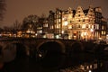 Famous bridge in amsterdam. romantic night landscape. a bit of haze and fog makes the magic channel Royalty Free Stock Photo