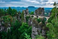 Famous bridge Basteibruecke in Saxon Switzerland on a cloudy day Royalty Free Stock Photo