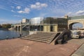 The famous bridge and granite embankment of the Moscow River on a clear sunny day Royalty Free Stock Photo
