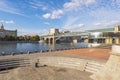 The famous bridge and granite embankment of the Moscow River on a clear sunny day Royalty Free Stock Photo