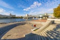 The famous bridge and granite embankment of the Moscow River on a clear sunny day Royalty Free Stock Photo