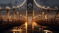 Famous bridge illuminates city skyline, reflecting in water at dusk generated by AI Royalty Free Stock Photo