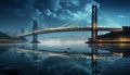 Famous bridge illuminates city skyline, reflecting in water at night generated by AI Royalty Free Stock Photo