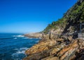 Famous bridge over Storms River Mouth at the Indian Ocean Royalty Free Stock Photo