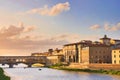 Famous bridge Ponte Vecchio over river Arno at spring, Florence, Italy. Florence or Firenze, Ponte Santa Trinita medieval Bridge Royalty Free Stock Photo