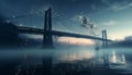 Famous bridge reflects city skyline at dusk, illuminating blue night generated by AI Royalty Free Stock Photo