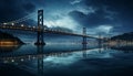 Famous bridge reflects city skyline in tranquil blue twilight generated by AI Royalty Free Stock Photo