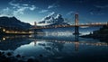 Famous bridge reflects cityscape at dusk, illuminated by blue sunset generated by AI Royalty Free Stock Photo