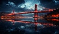 Famous bridge reflects cityscape at dusk, illuminating blue water generated by AI Royalty Free Stock Photo