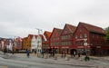 Famous Bryggen street with wooden colored houses in Bergen, Norway, UNESCO world heritage cite Royalty Free Stock Photo