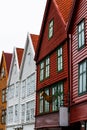 Famous Bryggen street with wooden colored houses in Bergen, Norway, UNESCO world heritage cite Royalty Free Stock Photo