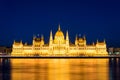 Famous Budapest parliament at the river Danube during blue hour Royalty Free Stock Photo