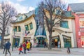 Famous building Crooked House in Sopot at Heroes of Monte Cassino street Royalty Free Stock Photo