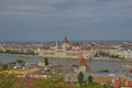 The famous building of the Hungarian Parliament and the Danube river in the cityscape of Budapest.