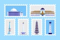 Famous building in Indonesia. Postage stamp design