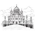 Famous building sketch. Moscow, Russia. Russian famou