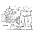 Famous buildings of Lisbon vector sketch Royalty Free Stock Photo