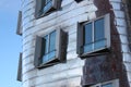 Iconic famous buildings at Media Harbor in Dusseldorf / Detail of buidling / Metal building facade