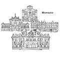 Famous buildings of Monaco vector sketch