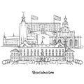 Famous buildings of Stockholm vector sketch