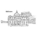 Famous buildings of Vatican vector sketch Royalty Free Stock Photo