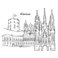 Famous buildings of Vilnius vector sketch