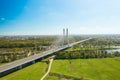 Famous cable-stayed Redzinski Bridge over blue flowing river