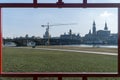 Famous canaletto view of Dresden through the frame. Royalty Free Stock Photo