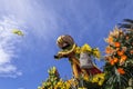 Famous Carnival of Nice, Flowers` battle. A woman entertainer launches mimosas