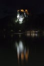 Famous castle in the night on Bled lake Royalty Free Stock Photo