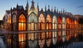 Famous cathedral reflects vibrant cultures in illuminated medieval architecture generated by AI