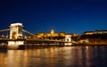 Famous chain bridge in Budapest at night. Hungarian landmarks Royalty Free Stock Photo