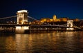 Famous chain bridge in Budapest at night. Hungarian landmarks Royalty Free Stock Photo