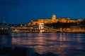 The famous Chain bridge with the castle in the background at night, Budapest, Hungary Royalty Free Stock Photo