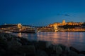 The famous Chain bridge with the castle in the background at night, Budapest, Hungary Royalty Free Stock Photo