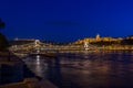 The famous Chain bridge with the castle in the background at night, Budapest, Hungary Royalty Free Stock Photo