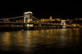 The famous Chain bridge with the castle in the background at night, Budapest, Hungary Royalty Free Stock Photo