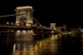The famous Chain bridge with the castle in the background at night, Budapest, Hungary Royalty Free Stock Photo