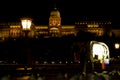 The famous Chain bridge with the illuminated castle in the background at night, Budapest, Hungary Royalty Free Stock Photo
