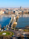 Famous Chain Bridge over Danube River and Saint Stephen`s Basilica in Budapest, Hungary Royalty Free Stock Photo