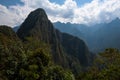 The famous and characteristic peak of Huayna Picchu seen from Machu Picchu Royalty Free Stock Photo