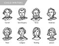 Famous children writers, vector portraits
