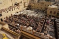 The famous Chouara Tannery in the medina of Fez. The leather tannery dates back to the 11th century AD. The medina is the oldest w