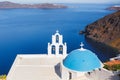 Famous church with blue dome in Firostefani on Santorini island